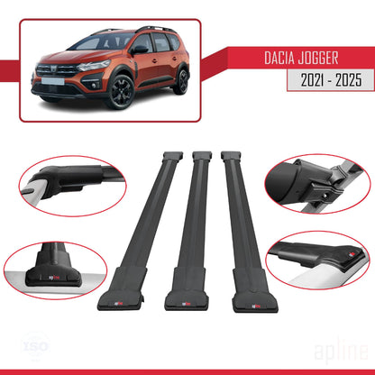 Compatibile con Dacia Jogger 2021-2025 modello FLY Barre portatutto per auto Portapacchi in alluminio nero 3 barre