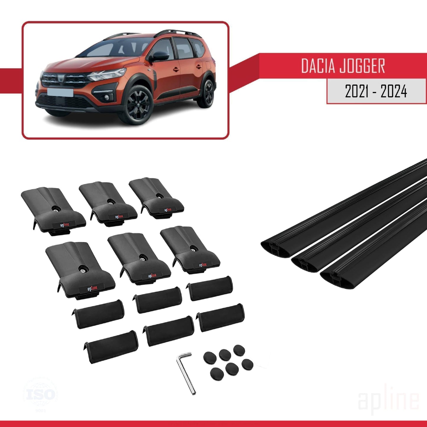 Compatibile con Dacia Jogger 2021-2025 modello FLY Barre portatutto per auto Portapacchi in alluminio nero 3 barre