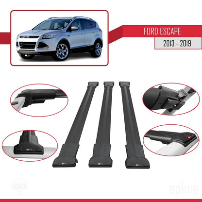 Compatibile con Ford Escape 3 2013-2019 modello FLY Barre portatutto per auto Portapacchi in alluminio nero 3 barre