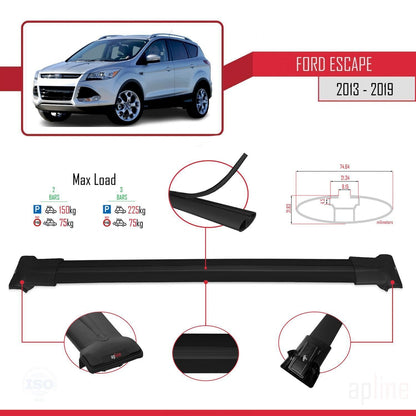 Compatibile con Ford Escape 3 2013-2019 modello FLY Barre portatutto per auto Portapacchi in alluminio nero 2 barre