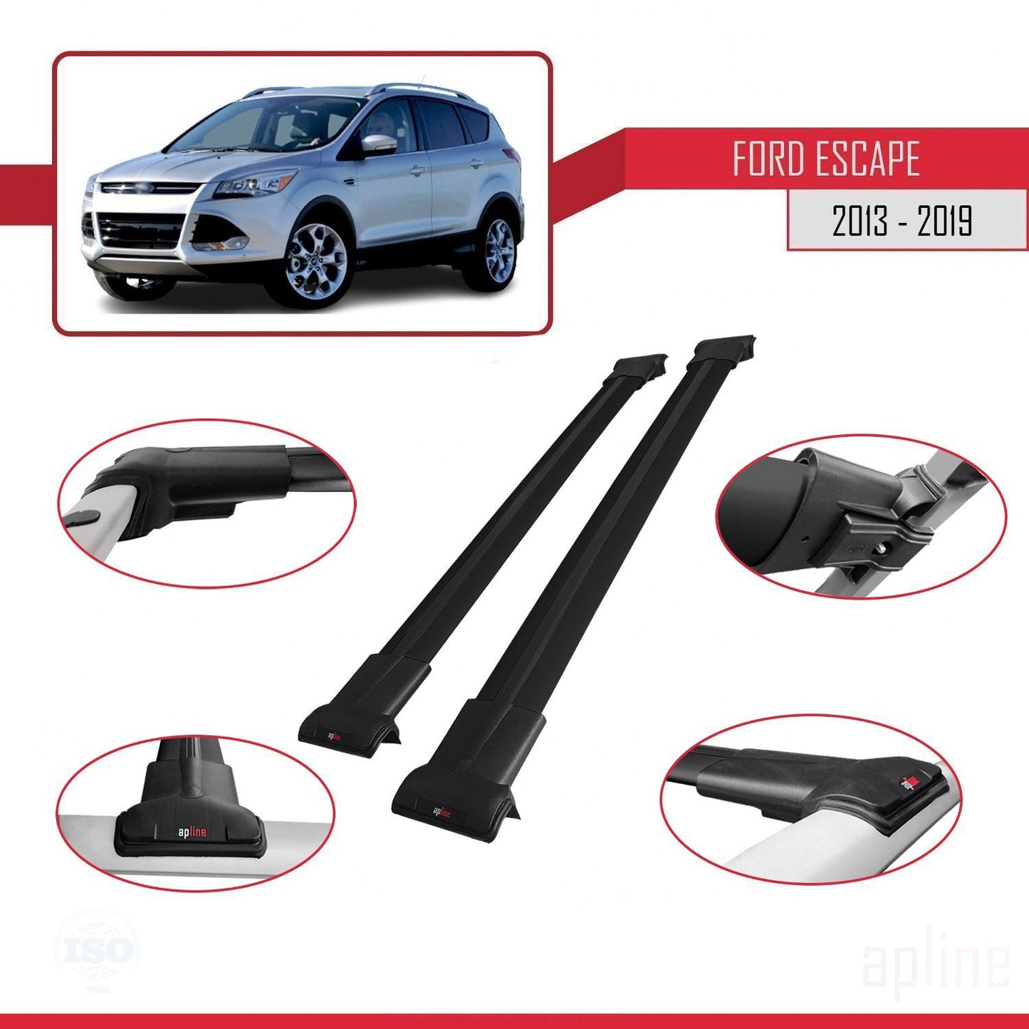 Compatibile con Ford Escape 3 2013-2019 modello FLY Barre portatutto per auto Portapacchi in alluminio nero 2 barre
