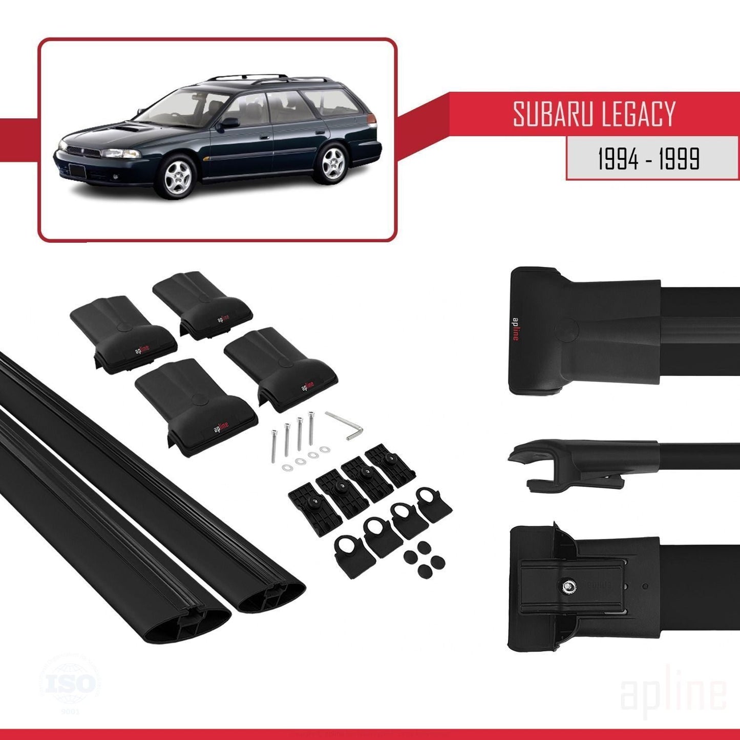 Compatibile con Subaru Legacy 2 (BD) 1994-1999 FLY Model Barre Tetto Portapacchi Auto Barre Portatutto Nero Alluminio 2 Barre