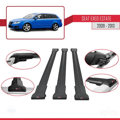 Compatible avec Seat Exeo (3R9) ST 2009-2013 FLY Model Barres de Toit Railing Porte-Bagages de Voiture Noir Aluminium 3 Barres