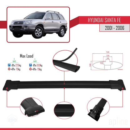 Compatibile con Hyundai Santa Fe (SM) 2001-2006 modello FLY Barre portatutto per auto Portapacchi in alluminio nero 3 barre