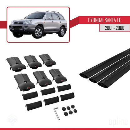 Compatibile con Hyundai Santa Fe (SM) 2001-2006 modello FLY Barre portatutto per auto Portapacchi in alluminio nero 3 barre