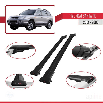 Compatibile con Hyundai Santa Fe (SM) 2001-2006 modello FLY Barre portatutto per auto Portapacchi in alluminio nero 2 barre