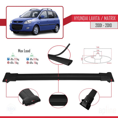 Compatibile con Hyundai Matrix (FC) 2001-2010 modello FLY Barre portatutto per auto Portapacchi in alluminio nero 3 barre