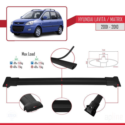 Compatibile con Hyundai Matrix (FC) 2001-2010 modello FLY Barre portatutto per auto Portapacchi in alluminio nero 2 barre