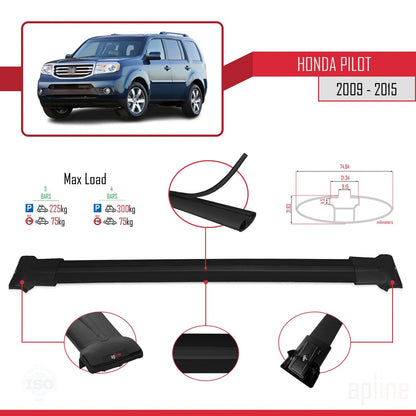 Compatibile con Honda Pilot 2 2009-2015 modello FLY Barre portatutto per auto Portapacchi in alluminio nero 3 barre
