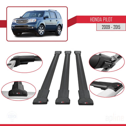 Compatibile con Honda Pilot 2 2009-2015 modello FLY Barre portatutto per auto Portapacchi in alluminio nero 3 barre