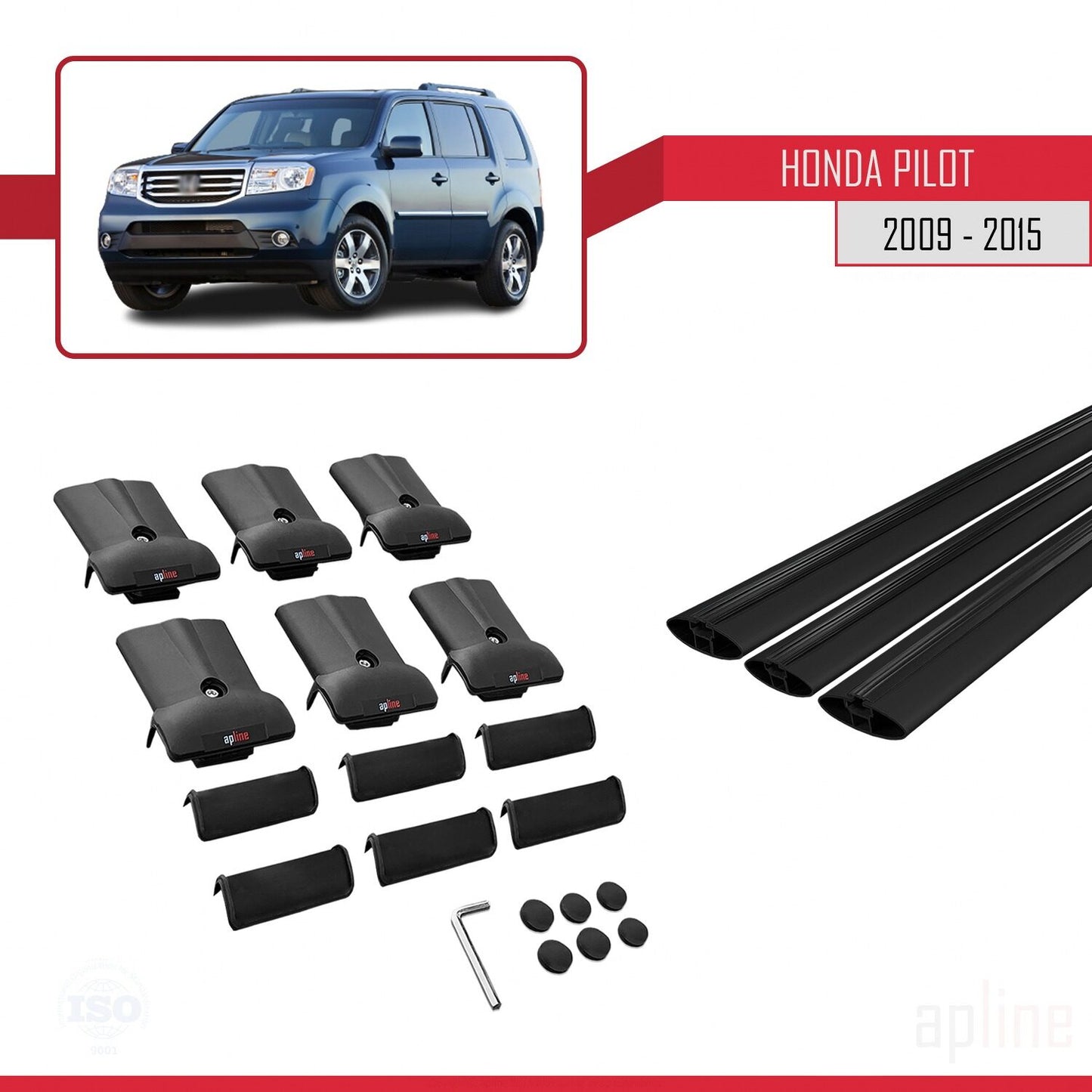 Compatibile con Honda Pilot 2 2009-2015 modello FLY Barre portatutto per auto Portapacchi in alluminio nero 3 barre