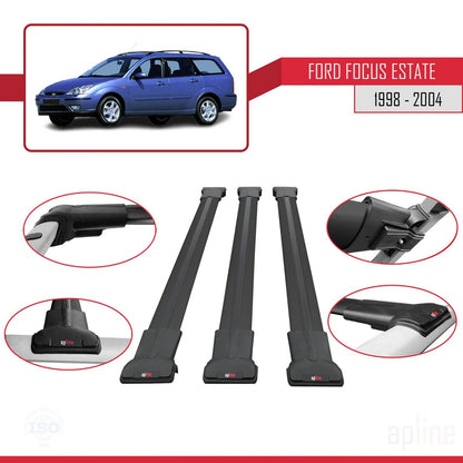 Compatibile con Ford Focus (C170) Station Wagon 1998-2004 modello FLY Barre portatutto per auto Portapacchi in alluminio nero 3 barre