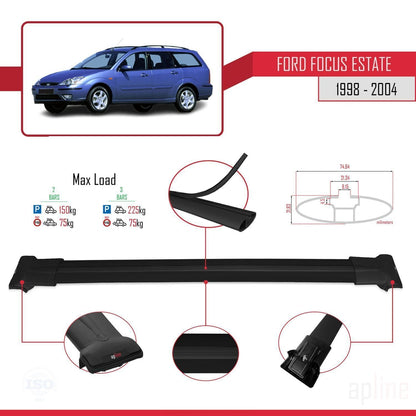 Compatibile con Ford Focus (C170) Station Wagon 1998-2004 modello FLY Barre portatutto per auto Portapacchi in alluminio nero 2 barre