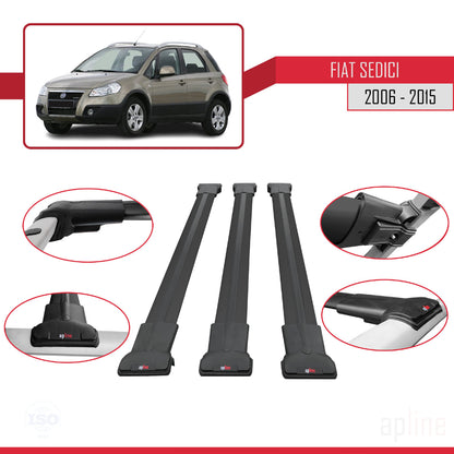 Compatibile con Fiat Sedici 2006-2015 modello FLY Barre portatutto Railing Portapacchi per auto Alluminio nero 3 barre