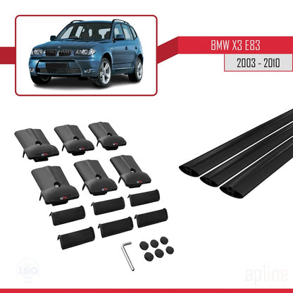 Compatibile con BMW X3 (E83) 2003-2010 modello FLY Barre portatutto per auto Portapacchi in alluminio nero 3 barre