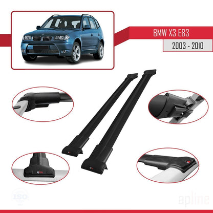 Compatibile con BMW X3 (E83) 2003-2010 modello FLY Barre portatutto per auto Portapacchi in alluminio nero 2 barre