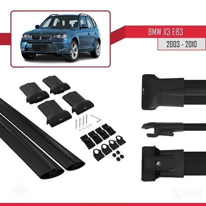 Compatibile con BMW X3 (E83) 2003-2010 modello FLY Barre portatutto per auto Portapacchi in alluminio nero 2 barre