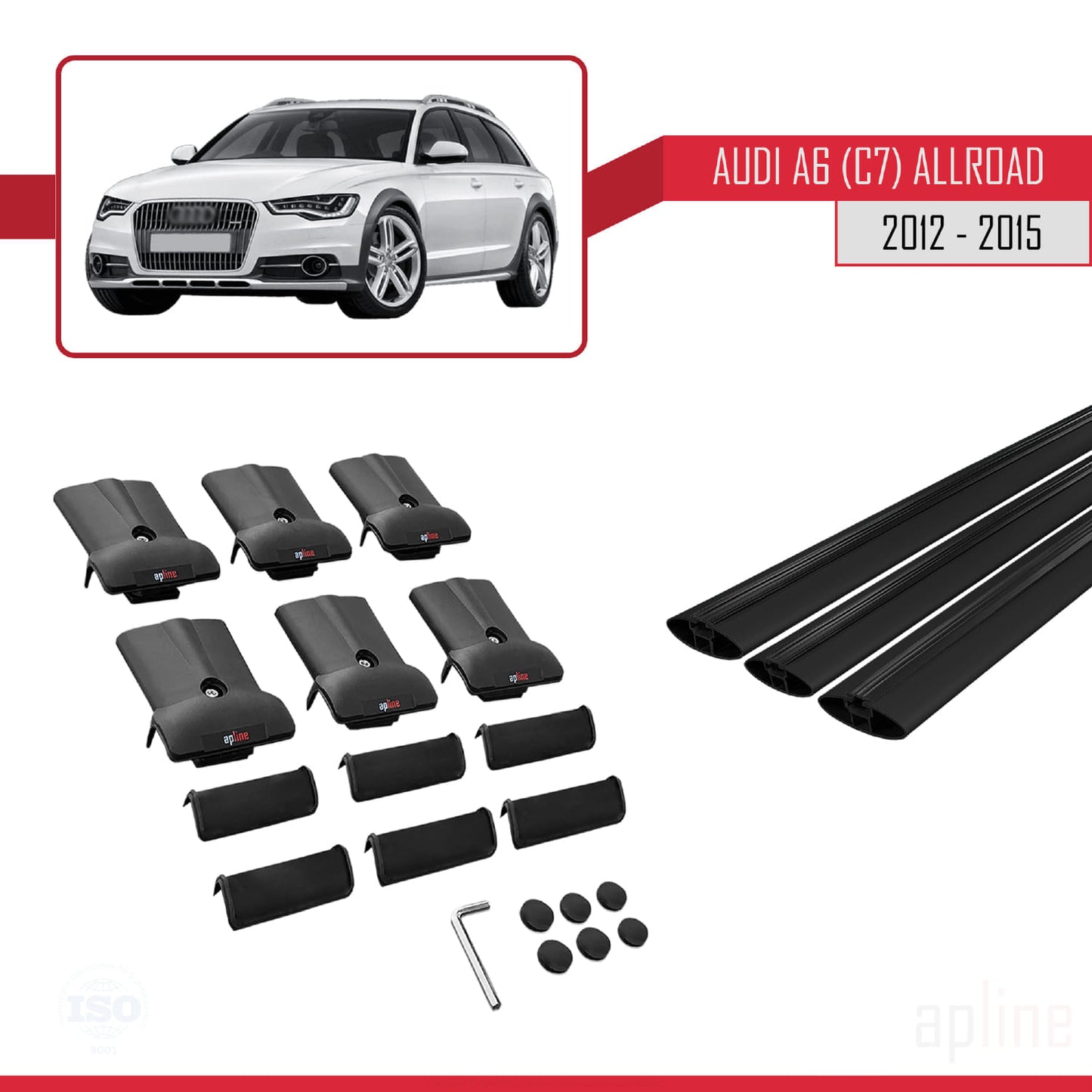 Compatibile con A6 (C7) Allroad 2012-2015 modello FLY Barre portatutto per auto Portapacchi in alluminio nero 3 barre