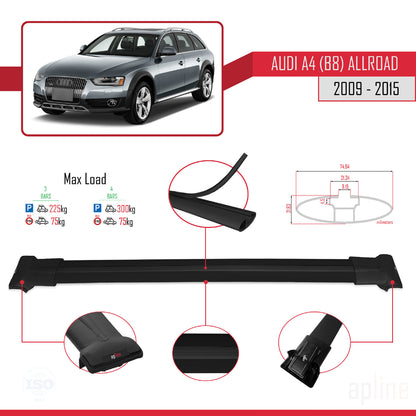 Compatible avec A4 (B8) Allroad 2009-2015 FLY Model Barres de Toit Railing Porte-Bagages de Voiture Noir Aluminium 3 Barres