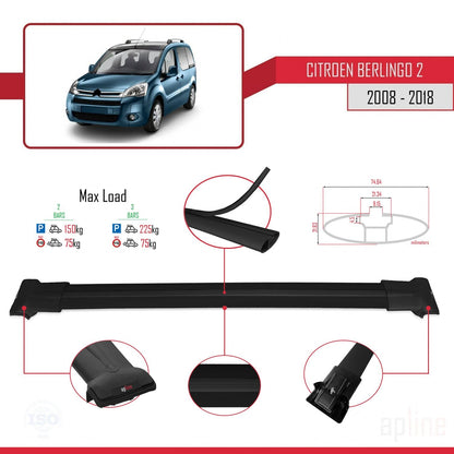 Compatibile con Citroen Berlingo 2 (B9) 2008-2018 modello FLY Barre portatutto per auto Portapacchi in alluminio nero 2 barre