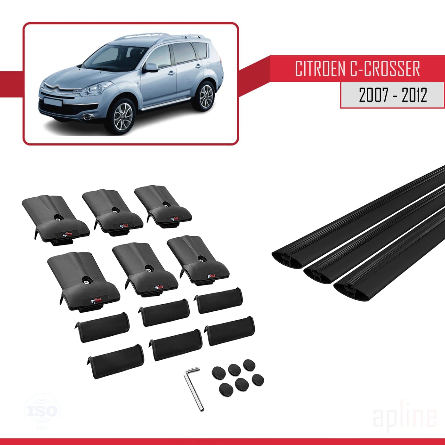 Compatibile con Citroen C-Crosser 2007-2012 modello FLY Barre portatutto per auto Portapacchi in alluminio nero 3 barre