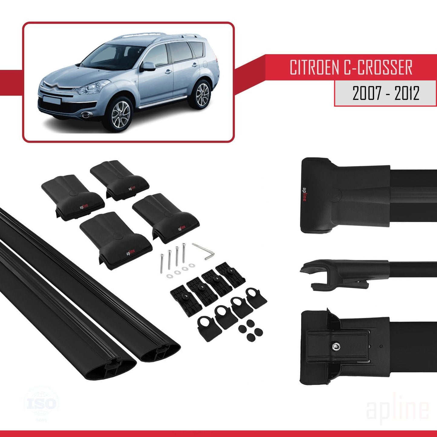 Compatibile con Citroen C-Crosser 2007-2012 modello FLY Barre portatutto per auto Portapacchi in alluminio nero 2 barre