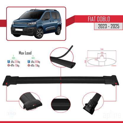 Compatibile con Fiat Doblo 3 2023-2025 Modello FLY Barre Portatutto Railing Portapacchi Auto Alluminio Nero 3 Barre