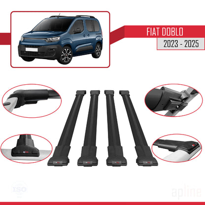 Compatibile con Fiat Doblo 3 2023-2025 Modello FLY Barre Portatutto Railing Portapacchi Auto Alluminio Nero 4 Barre