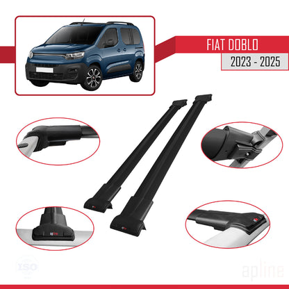 Compatibile con Fiat Doblo 3 2023-2025 Modello FLY Barre Portatutto Railing Portapacchi Auto Alluminio Nero 2 Barre
