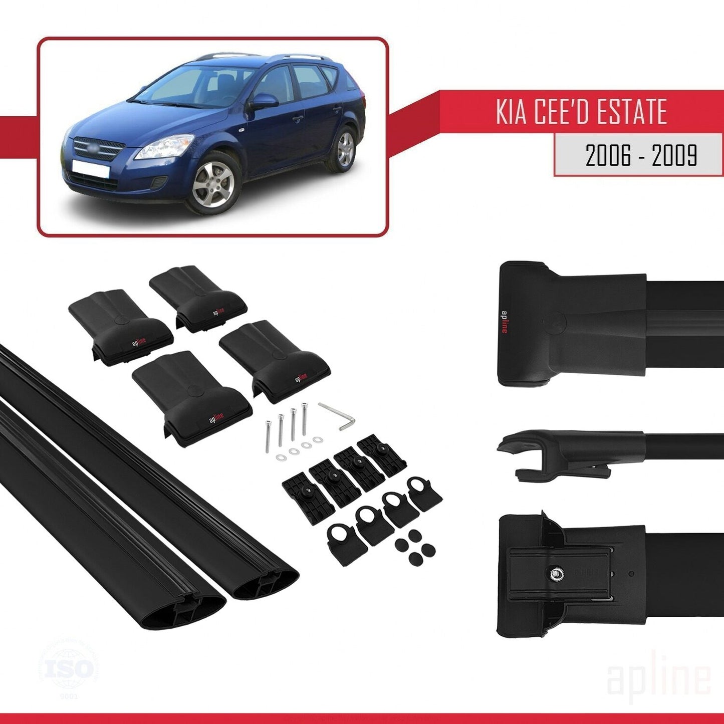 Compatible avec Kia Ceed (ED) Break Post-Facelift 2009-2012 FLY Model Barres de Toit Railing Porte-Bagages de Voiture Noir Aluminium 2 Barres