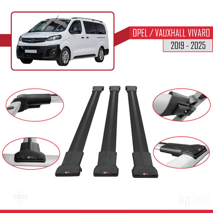 Compatible avec Opel Vivaro C 2019-2025 FLY Model Barres de Toit Railing Porte-Bagages de Voiture Noir Aluminium 3 Barres