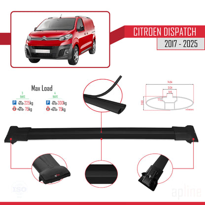 Compatibile con Citroen Dispatch (K0) 2017-2025 modello FLY Barre portatutto per auto Portapacchi in alluminio nero 3 barre