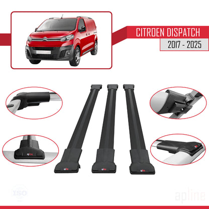 Compatibile con Citroen Dispatch (K0) 2017-2025 modello FLY Barre portatutto per auto Portapacchi in alluminio nero 3 barre