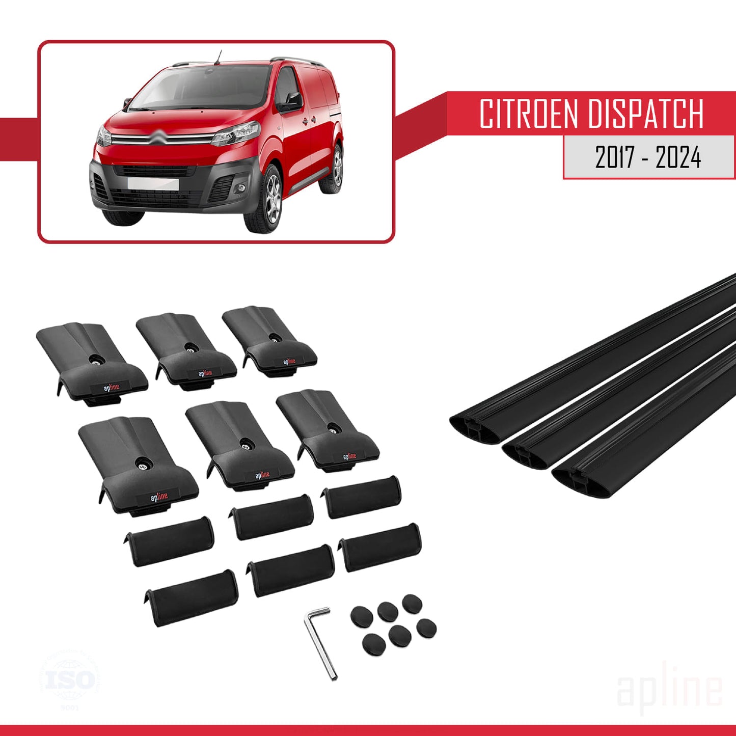 Compatibile con Citroen Dispatch (K0) 2017-2025 modello FLY Barre portatutto per auto Portapacchi in alluminio nero 3 barre