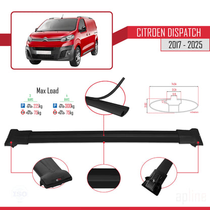 Compatibile con Citroen Dispatch (K0) 2017-2025 modello FLY Barre portatutto per auto Portapacchi in alluminio nero 4 barre