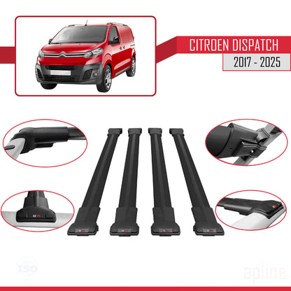 Compatibile con Citroen Dispatch (K0) 2017-2025 modello FLY Barre portatutto per auto Portapacchi in alluminio nero 4 barre