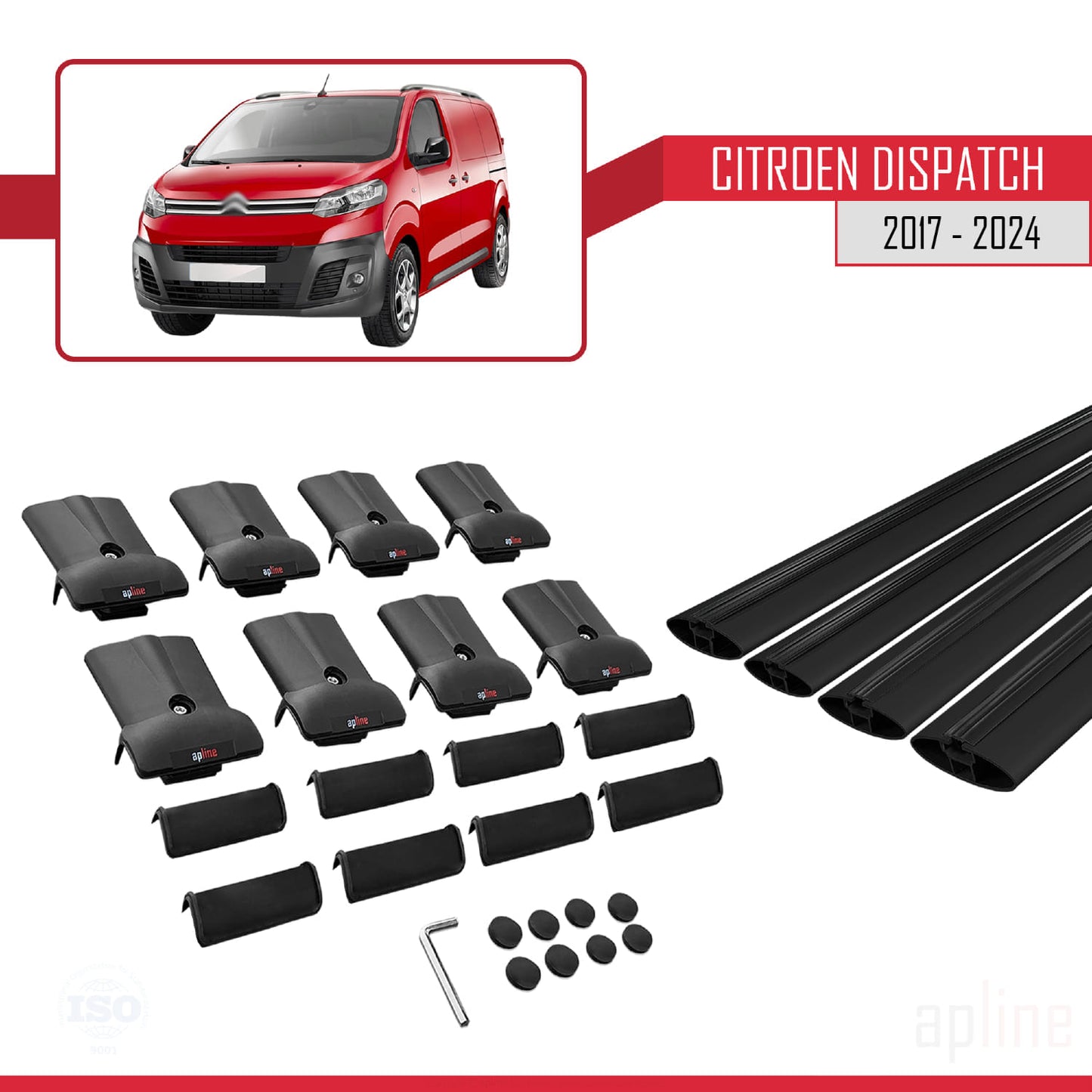 Compatibile con Citroen Dispatch (K0) 2017-2025 modello FLY Barre portatutto per auto Portapacchi in alluminio nero 4 barre