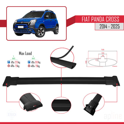 Compatibile con Fiat Panda Cross 2014-2025 Modello FLY Barre Portatutto Railing Portapacchi Auto Alluminio Nero 3 Barre