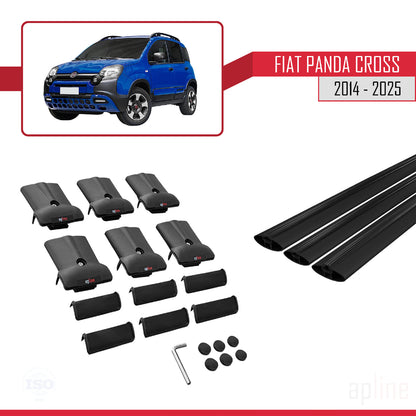 Compatibile con Fiat Panda Cross 2014-2025 Modello FLY Barre Portatutto Railing Portapacchi Auto Alluminio Nero 3 Barre
