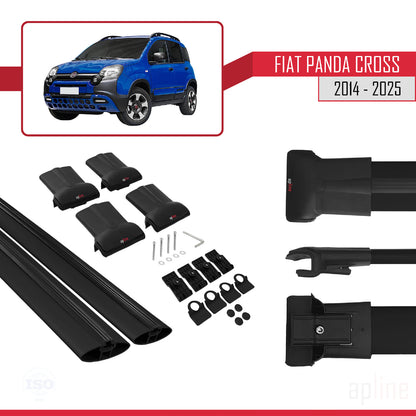 Compatibile con Fiat Panda Cross 2014-2025 Modello FLY Barre Portatutto Railing Portapacchi Auto Alluminio Nero 2 Barre