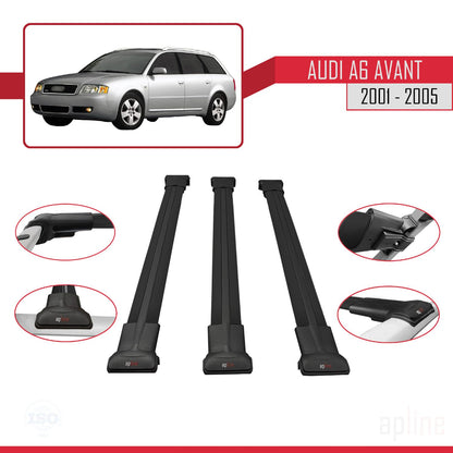 Compatible avec Audi A6 Avant 2001-2005 FLY Model Barres de Toit Railing Porte-Bagages de Voiture Noir Aluminium 3 Barres