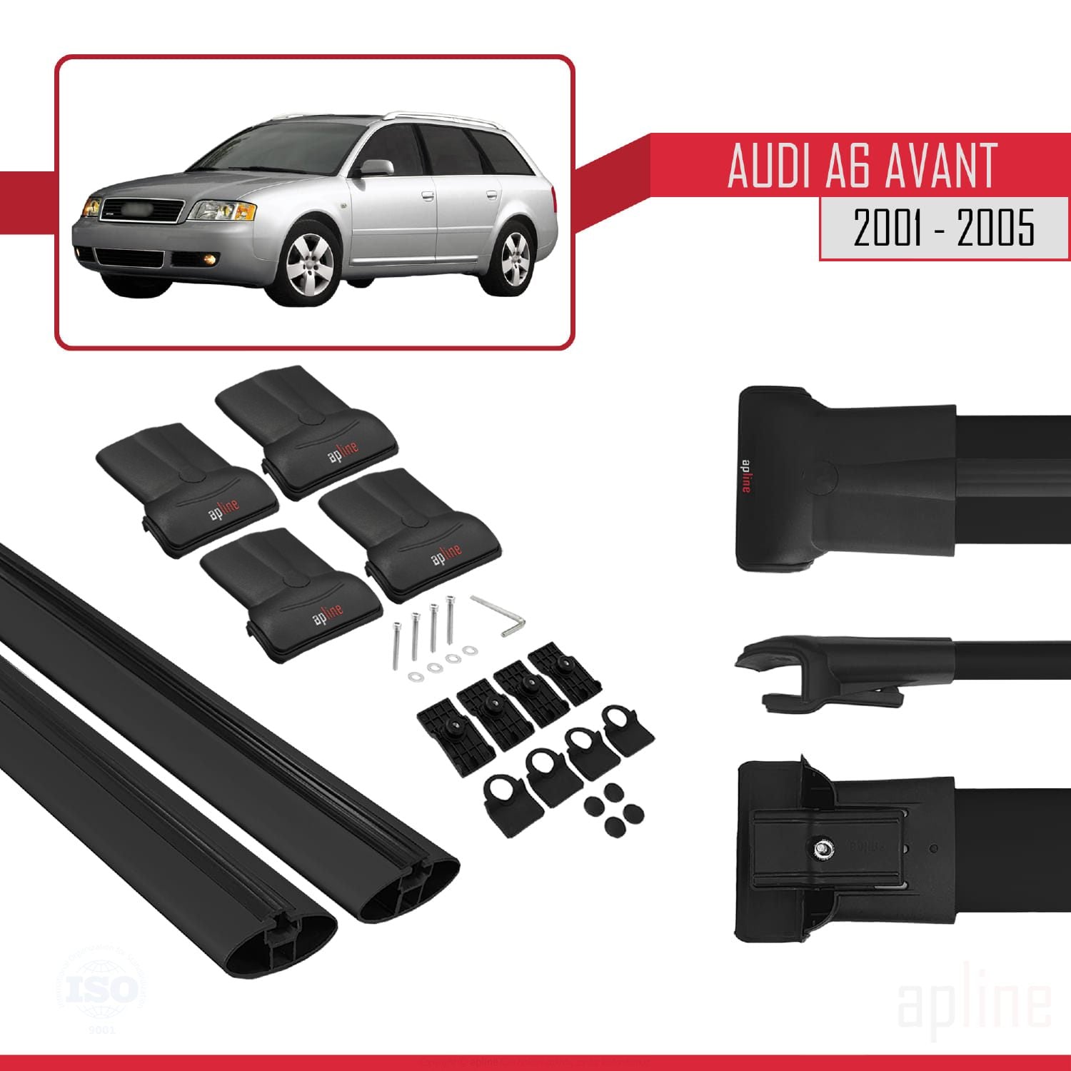 Compatible avec Audi A6 Avant 2001-2005 FLY Model Barres de Toit Railing Porte-Bagages de Voiture Noir Aluminium 2 Barres