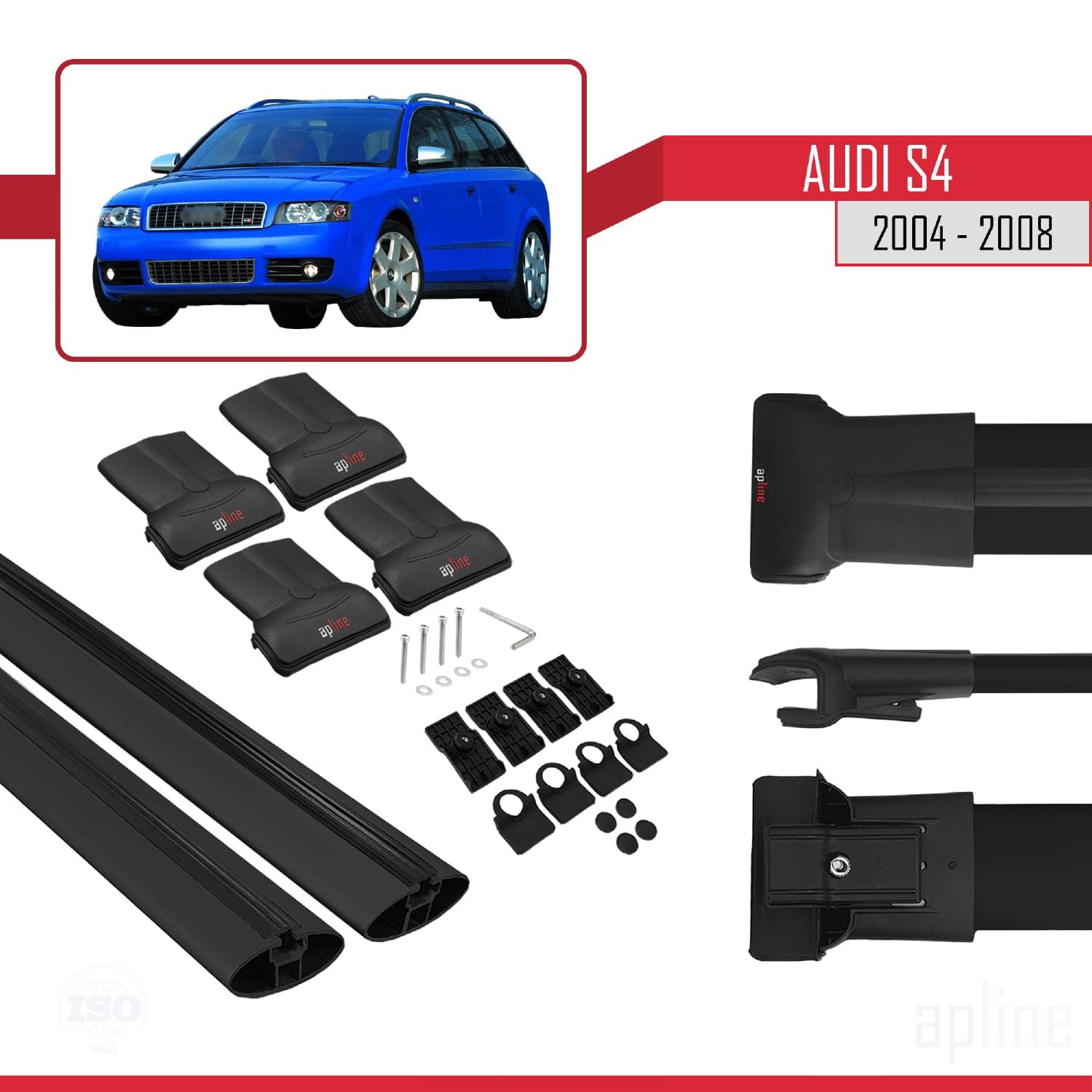 Compatible avec Audi S4 2004-2008 FLY Model Barres de Toit Railing Porte-Bagages de Voiture Noir Aluminium 2 Barres