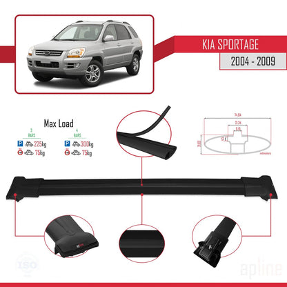 Compatibile con Kia Sportage 2 (JE) 2004-2009 FLY Model Barre Tetto Portapacchi Auto Barre Portatutto Nero Alluminio 3 Barre