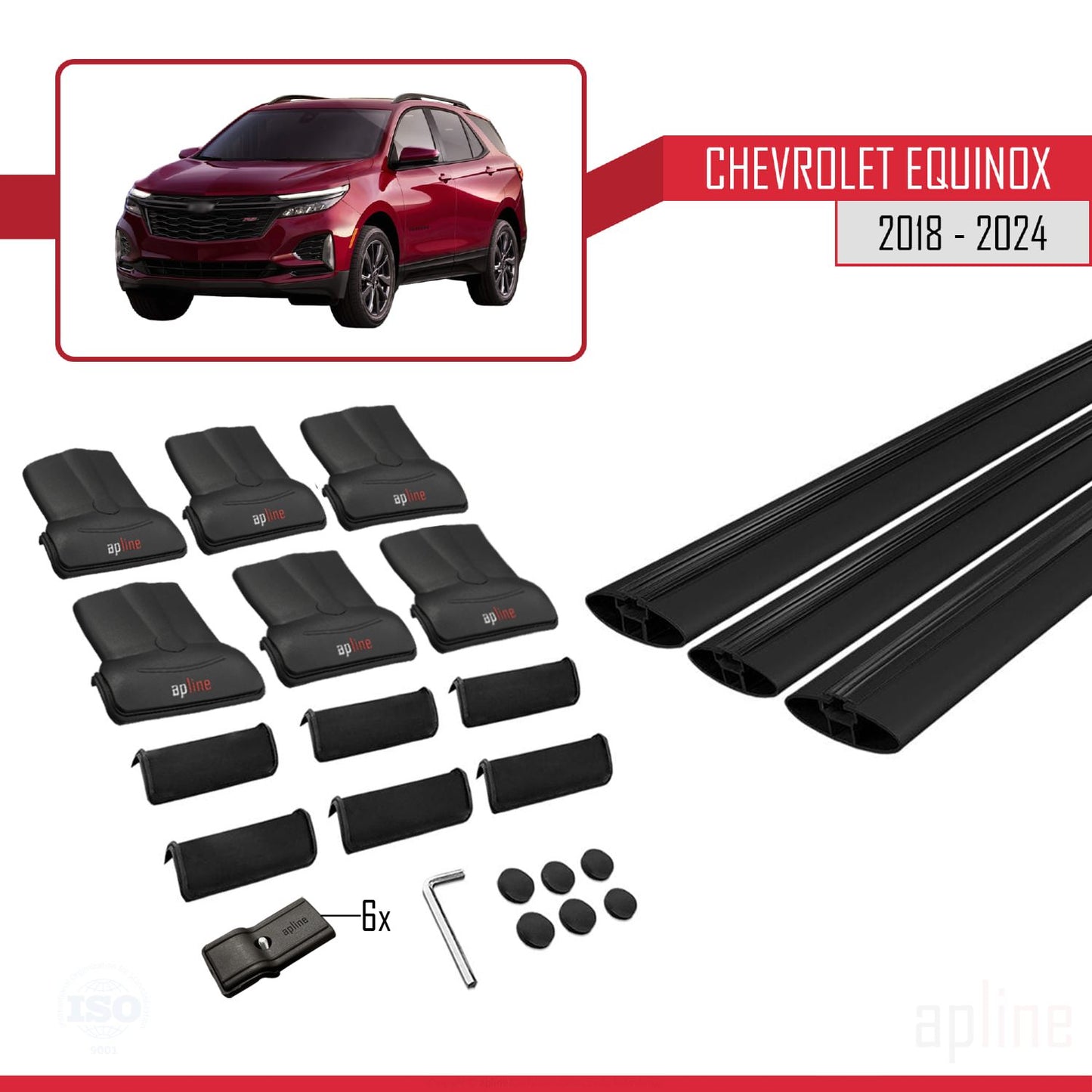 Compatible avec Chevrolet Equinox 2018-2024 FLY Model Barres de Toit Railing Porte-Bagages de Voiture Noir Aluminium 3 Barres