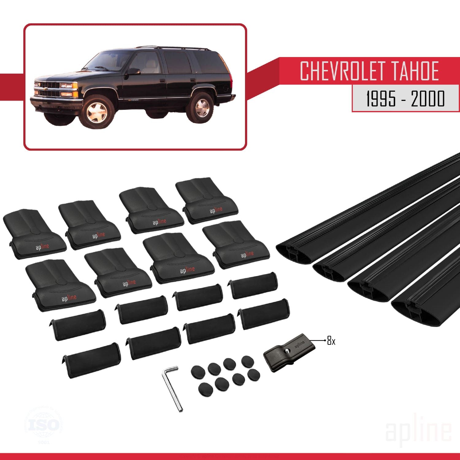 Compatible avec Chevrolet Tahoe 1995-2000 FLY Model Barres de Toit Railing Porte-Bagages de Voiture Noir Aluminium 4 Barres