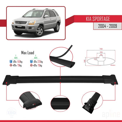 Compatibile con Kia Sportage 2 (JE) 2004-2009 FLY Model Barre Tetto Portapacchi Auto Barre Portatutto Nero Alluminio 2 Barre