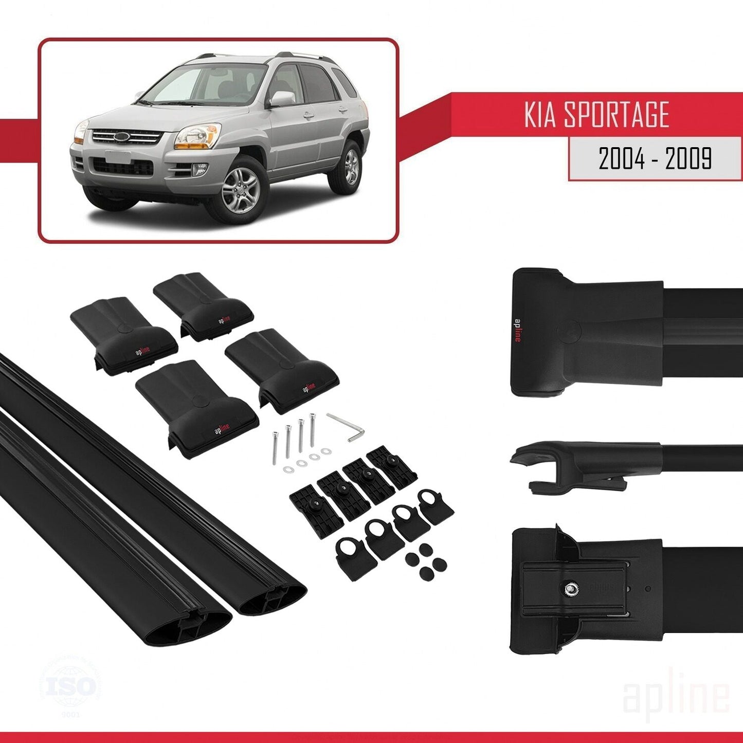 Compatibile con Kia Sportage 2 (JE) 2004-2009 FLY Model Barre Tetto Portapacchi Auto Barre Portatutto Nero Alluminio 2 Barre
