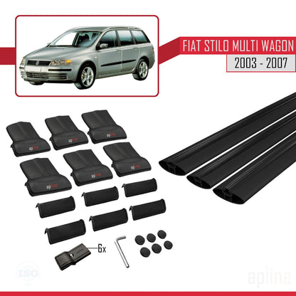 Compatible avec Fiat Stilo Multi Wagon 2003-2007 FLY Model Barres de Toit Railing Porte-Bagages de Voiture Noir Aluminium 3 Barres