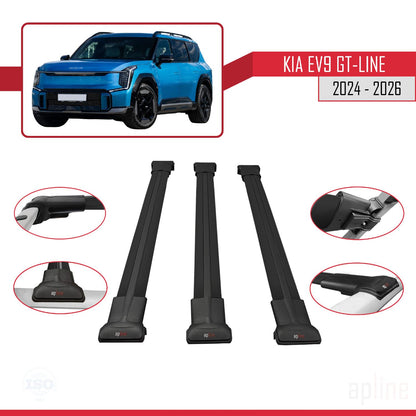 Compatible avec KIA EV9 GT-LINE 2024-2025 FLY Model Barres de Toit Railing Porte-Bagages de Voiture Noir Aluminium 3 Barres